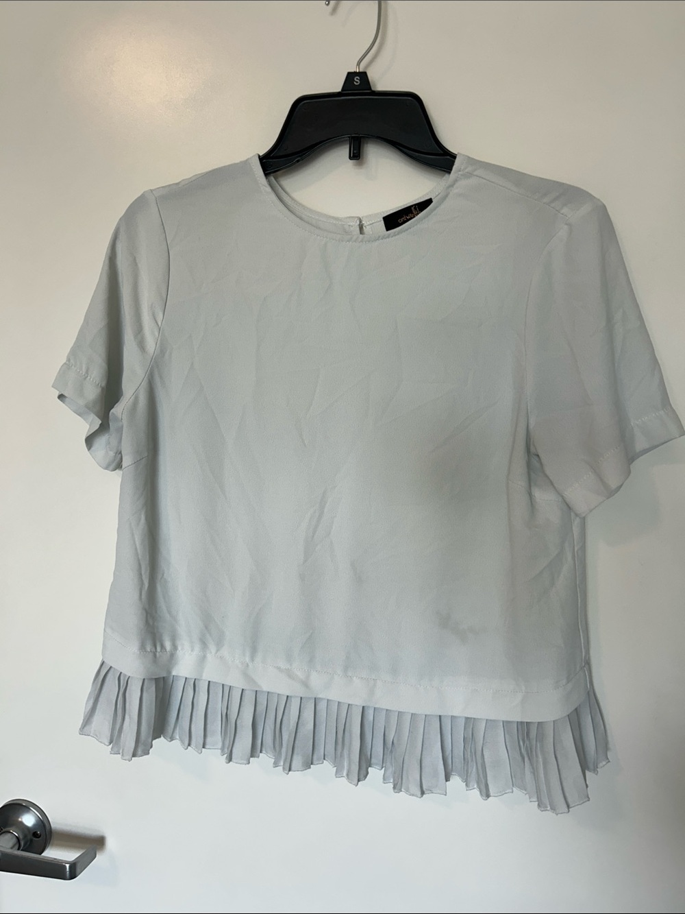 Light Gray Short Sleeve Blouse with Pleated Hem